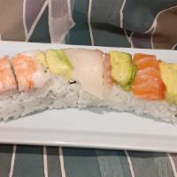 Rainbow Roll · Fresh tuna, salmon, snapper, cooked shrimp on the California roll.