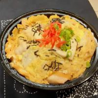Oyakodon · Chicken, eggs, onion, green onion, red ginger, nori seaweed, Umami Dashi sauce.