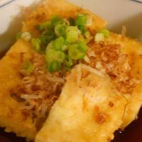 Agedashi Tofu · deep fried tofu w/ tuna flakes, green onions and special sauce