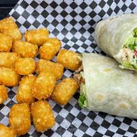 Chicken Caesar Wrap · Grilled chicken, romaine lettuce, tomato, red onion, tortilla strips, and caesar dressing wr...
