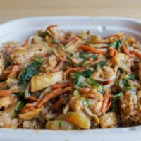 Fried Rice Half Bowl · Fried rice with soy ginger garlic onions and love.
