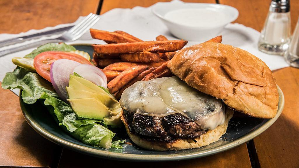 Cali Burger · Avocado, red onion, ranch and Provolone.