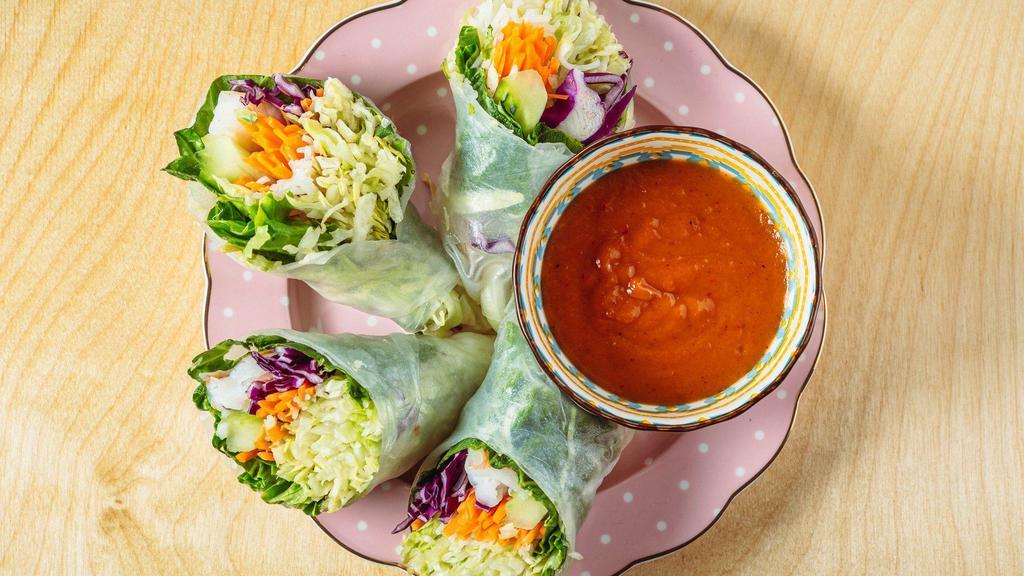 Fresh Rolls · Fresh lettuce, red cabbage, cucumber, vermicelli noodle wrapped in rice paper served with peanut sauce.