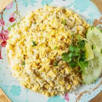 Crab Fried Rice · Crab meat stir fried with egg, onion, green onion and cilantro.