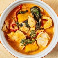 Pumpkin Curry · Red curry paste with pumpkin, bell pepper and basil.