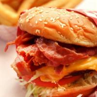 Olympus Pastrami Burger (1/4 Lb) · Dressing, Tomatoes, Lettuce, Onions, Pastrami, 1/4 Patty