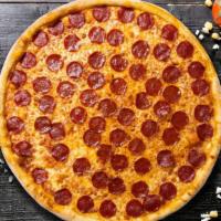 Peppy Pepperoni Pizza · Our famous house made dough topped with red sauce, pepperoni, and our house cheese blend