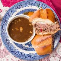French Dip · French dip tender roast beef and provolone cheese on a hoagie roll. served with au jus sauce...