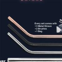 Reusable Metal Straw Set · A set comes with 3 metal straws (including boba size), a cleaning brush and a case.