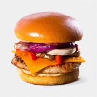 Bbq Turkey Burger · Hormone-Free Turkey Burger, Turkey Bacon, Low-Fat Cheddar, Peppers, Red Onions, Mushrooms an...