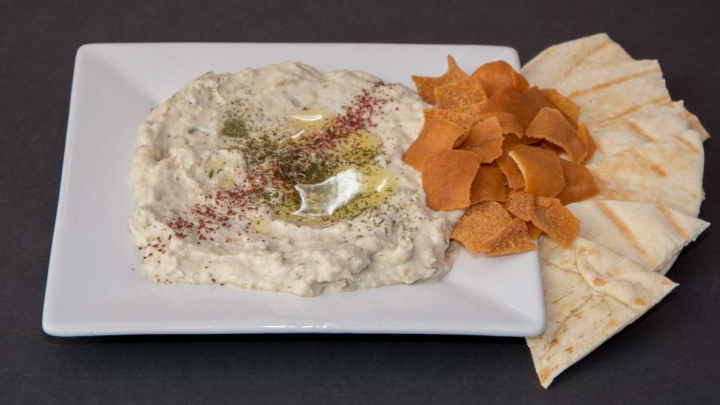 Baba Ghanoush (Vegetarian) · Vegetarian. Wonderful dip is made with roasted eggplant, tahini, lemon, dry mint, and light roasted garlic. Served with warm pita bread.