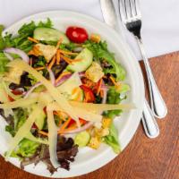 Mixed Greens Salad · Vegetarian. Baby greens, croutons, cucumber, carrots, grape tomatoes, red onion, choice of s...