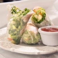 Fresh Spring Rolls (2 Pc) · Steamed shrimp, fresh vegetables and soft rice noodles wrapped in rice paper.