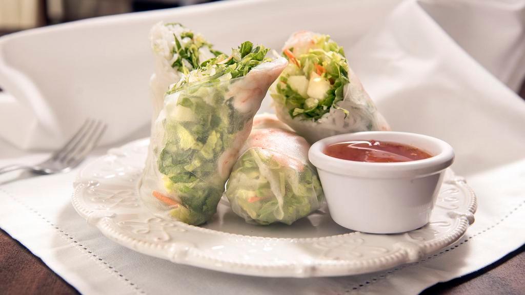 Fresh Spring Rolls (2 Pc) · Steamed shrimp, fresh vegetables and soft rice noodles wrapped in rice paper.