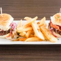 Angus Beef Sliders · Most popular. Two beef sliders on sweet Hawaiian bread rolls, mozzarella, bacon, onion, and ...
