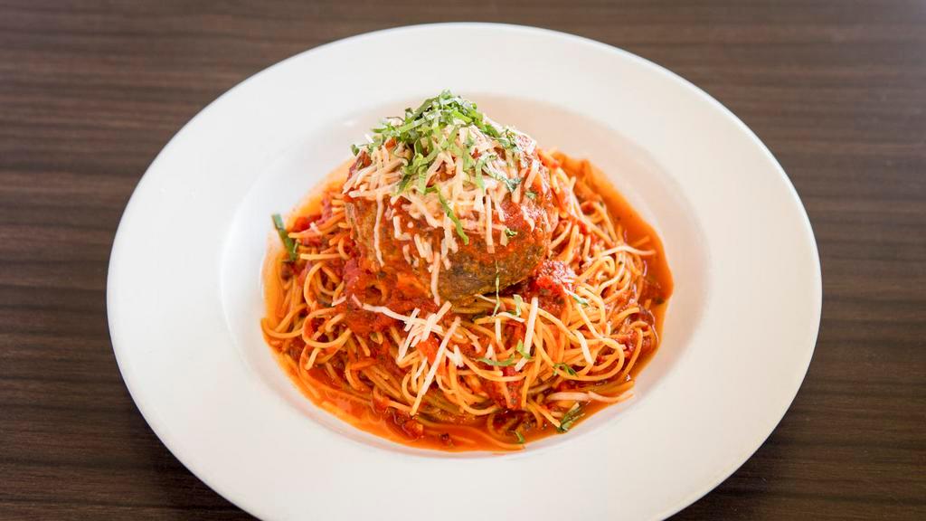 Spaghetti Marinara · Most popular. Thin spaghetti, house-made marinara. Shown with meatball add on.