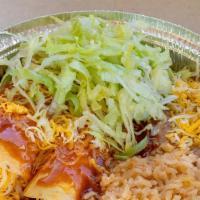 Two Cheese Enchiladas Plate  · Served with rice and beans.