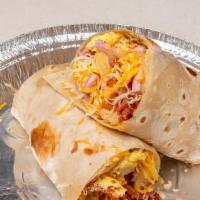 Crazy Burrito · Ham, chorizo, potatoes and egg.