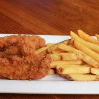Chicken Strips & Fries (D) · All-natural tender strips served with your choice of house-made dipping sauce.