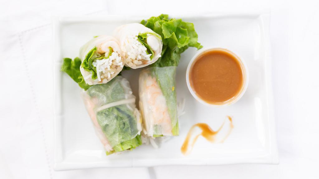 Fresh Prawns Spring Rolls (2) · Prawns, lettuce, bean sprouts and vermicelli noodles wrapped in fresh rice paper. Served with peanut sauce.