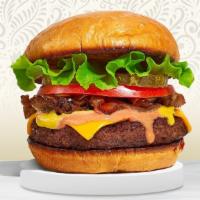 Classic Date Night Burger · American beef patty topped with buttered lettuce, tomato, onion, and pickles (without the ch...