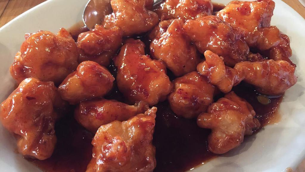 Pon Pon Chicken · Hot and spicy. Batter-fried chicken in a sweet and spicy sauce.