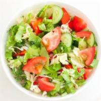 Large Greek Salad · Baby spinach & romaine lettuce, croutons, mixed Greek olives, Roma tomatoes, red onions, & F...