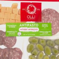 Olli Antipasto Platter · Parmesan Cheese, Genoa Salami, Sopressata Salami,  and Frescatrano Olives