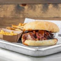 Classic Bbq Sandwich · Includes a sandwich made with your choice of meat on a toasted ciabatta bun and two sides
