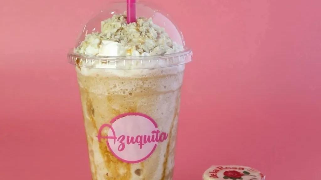 Mazapan Frappé · Frappé made with peanut candy called Mazapan De La Rosa with caramel drizzle and topped with whipped cream