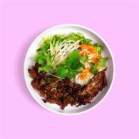 Vegetarian Pork Vermicelli Bowl · Marinated vegetarian pork with lettuce, cucumber, and basil topped with crushed peanut, gree...