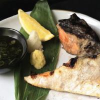 Grilled Salmon Kama · Yuzu ponzu, green onion, ginger- daikon oroshi
