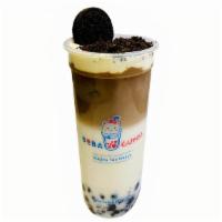 Cookie & Cream Milk Tea (24 Oz)  · Black tea, milk, oreo topped with vanilla cream and brown sugar boba