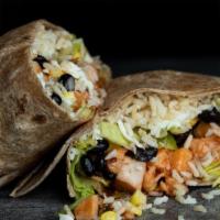 Big Boy Wrap 2.0 · Chicken, brown rice, romaine, fire-roasted corn and black beans, mozzarella and CE Sweet Chi...