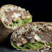 The Arnold Wrap · Shredded beef, brown rice, green peppers, mushrooms, romaine, mozzarella and CE Buffalo sauc...