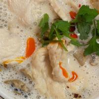 Tom Kah Chicken Or Tofu (Bowl) · Vegetarian.  Hot and sour soup with coconut milk, mushrooms, lemon grass, chili paste and li...