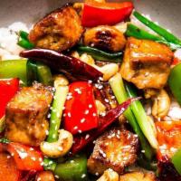 Kung Pao Tofu · Medium Spicy. Traditionally made with specialty ingredients, black vinegar, rice wine, and w...