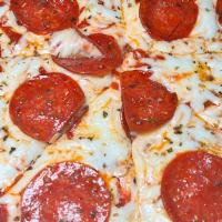 Spicy Pepperoni · Sliced pepperoni crushed red pepper flakes and mozzarella cheese with our seasoned red tomat...