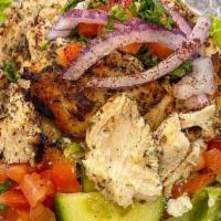 Fattoush Salad · Romaine lettuce, tomatoes, cucumbers, onions mixed with toasted bread, and Mediterranean sea...