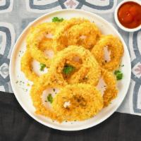 Crunchy Onion Rings · Classic crispy onion rings with ketchup.