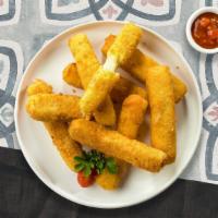 Cheesy Stick With Me · Six pieces of crispy golden mozzarella sticks served with savory marinara dipping sauce.