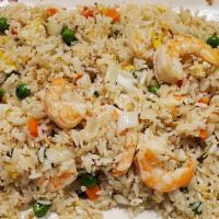 Shrimp Fried Rice · With egg, peas, carrots and onions.