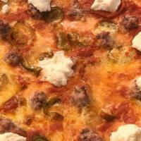 The New Yorker (Small 12'') · Homemade cascioppo brothers sausage, whole cherry peppers and topped with cold ricotta at th...