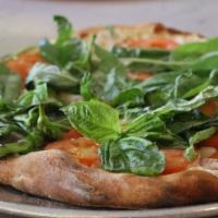The Margherita (Small 12'') · Sauceless, fresh cut tomatoes, fresh cut mozzarella, fresh basil and topped with olive oil a...