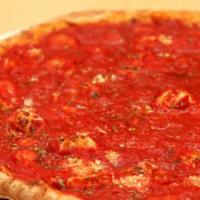 Tomato Pie (Small 12'') · Our homemade red sauce with grated pecorino Romano cheese and olive oil.
