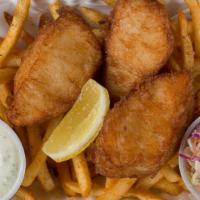 Pacific Cod · Wild, line-caught, Pacific Cod filets with hand-cut fries, our special cabbage slaw, lemon, ...