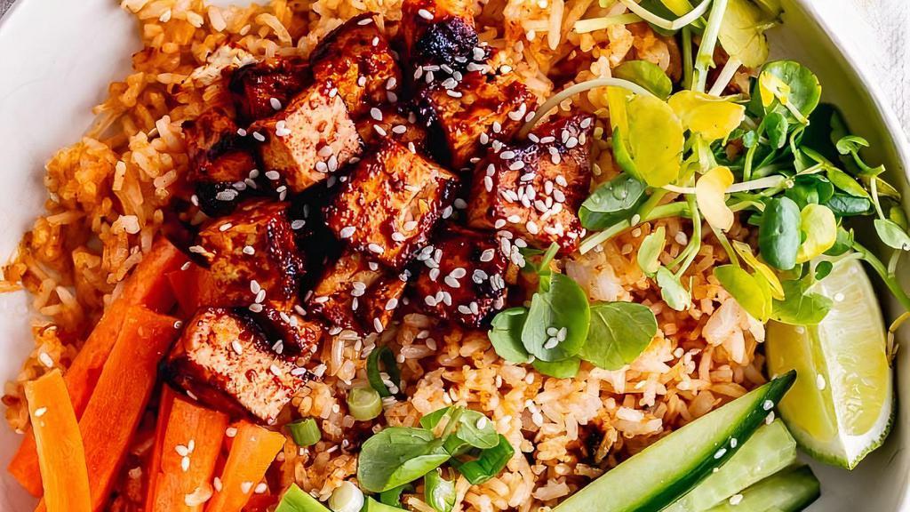 Korean Tofu Bowl · Korean style tofu over steamed rice (a veggie lovers delight!)