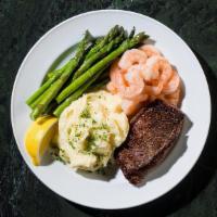 Surf + Turf · Served with seasonal vegetables, buttery mashed potatoes, and your choice of sautéed garlic ...
