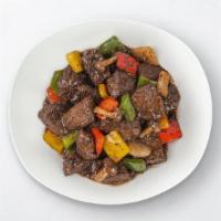 Black Pepper Beef Tenderloin · Premium Angus beef tenderloin, Shimeji mushrooms, assorted bell peppers, and onions seared t...
