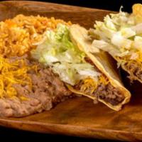 2 Beef Tacos Combination Plate · Two shredded beef tacos.